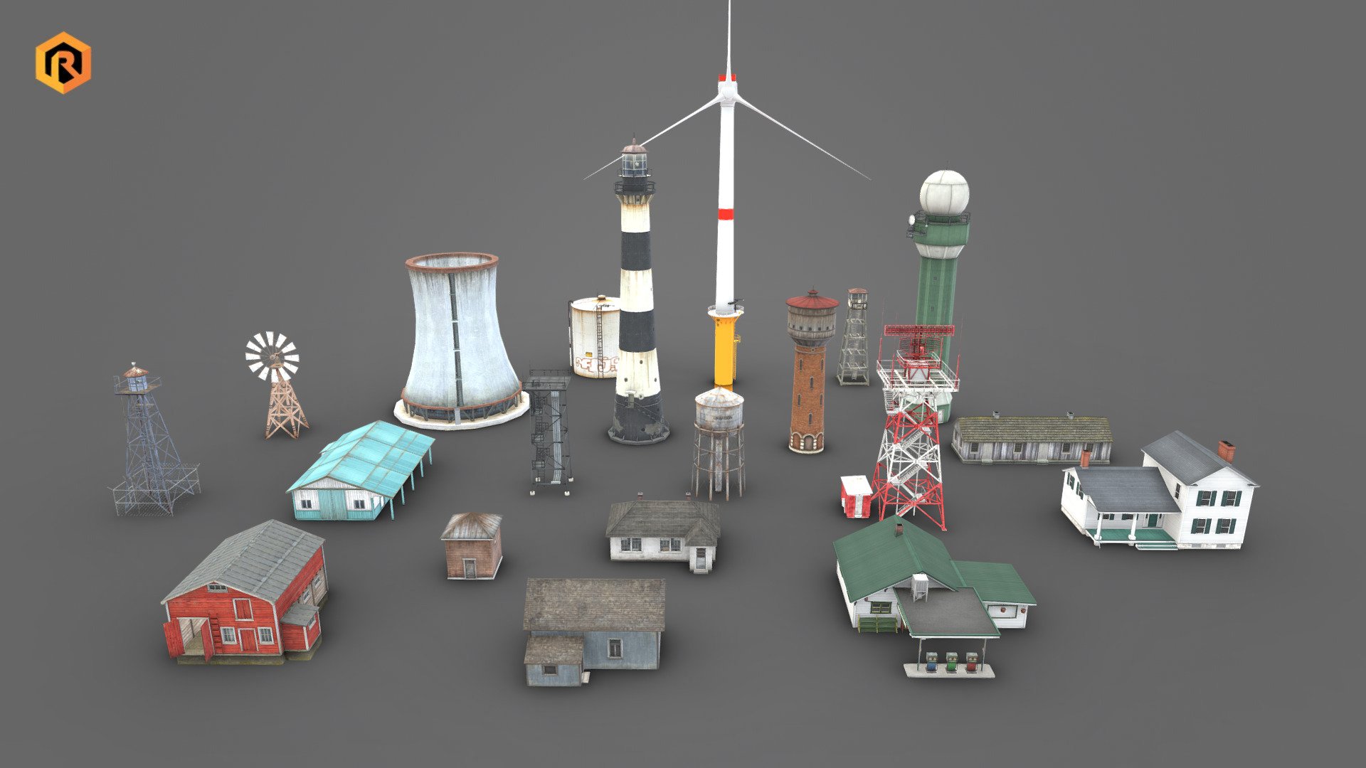 The collection contains 20 low-poly 3d models of various types of buildings and structures.

There are some towers, windmills, residential and some industrial buildings in this package. 

These models are best for use in games and other VR / AR, real-time applications such as Unity or Unreal Engine. 

Technical details:




The whole collection contains about 38k tris.

Mostly 2048 up to 4096 Diffuse and AO textures per model.

Models are correctly divided into parts when needed.

Models are completely unwrapped.

Models are fully textured with all materials applied.

Lot of additional file formats included (Blender, Unity, Maya etc.)

More file formats are available in additional zip file on product page.

Please feel free to contact me if you have any questions or need any support for this asset.

Support e-mail: support@rescue3d.com - 20 Buildings & Structures Collection - Vol 2 - Buy Royalty Free 3D model by Rescue3D Assets (@rescue3d) 3d model