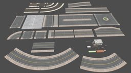 Road Pack Extended PBR v2 lights, assets, set, traffic, highway, road, unreal, parts, pack, collection, pieces, sidewalk, poles, roadway, crosswalk, unity, game, pbr, low, poly, city, street, modular, rigged, ue5, sings