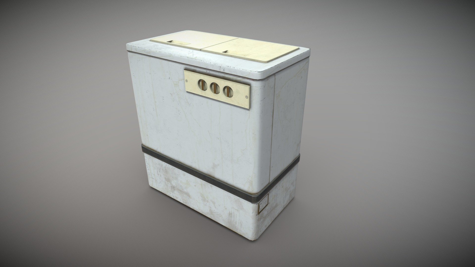 Low poly model of an old washing mashine with PBR materials 

Including OBJ, FBX, BLEND formats 

Tris 4342 

Texture size 2048x2048; 4096x4096 

With Albedo, Specular, Normal, Metallic, Ambient Occlusion texures in clear and dirt variants 

Tiff, JPG 
 - Old washing mashine - Buy Royalty Free 3D model by Moon_Studio 3d model