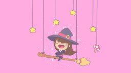 Akko cute, happy, akko, star, broom, colorful, cellshading, low-polly, low-poly-art, broomstick, littlewitchacademia, character, girl, witch, fablefire