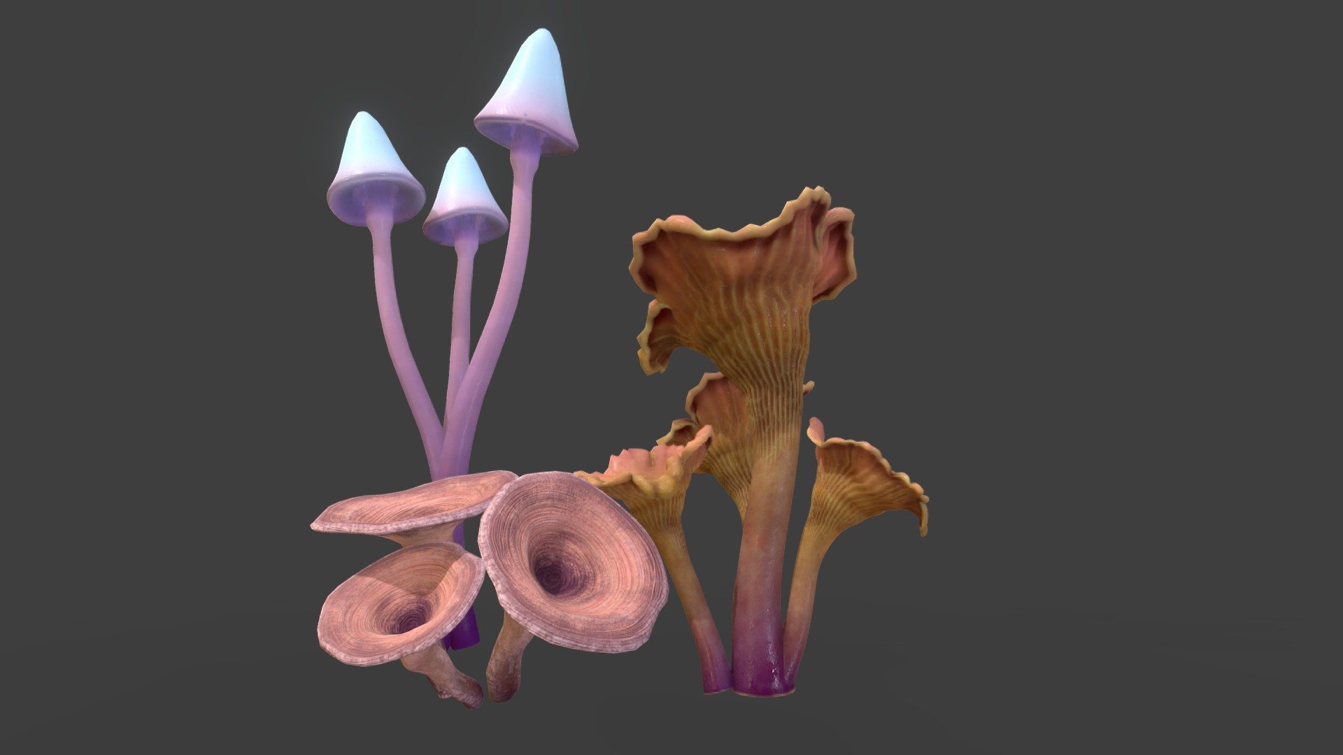 Three fantasy mushroms i made for my scene for CGboost.com challenge - mushroom house. Image can be seen on my Artstation here: https://www.artstation.com/artwork/mDW1P9 - Mushrooms Collection - Download Free 3D model by Duffator 3d model