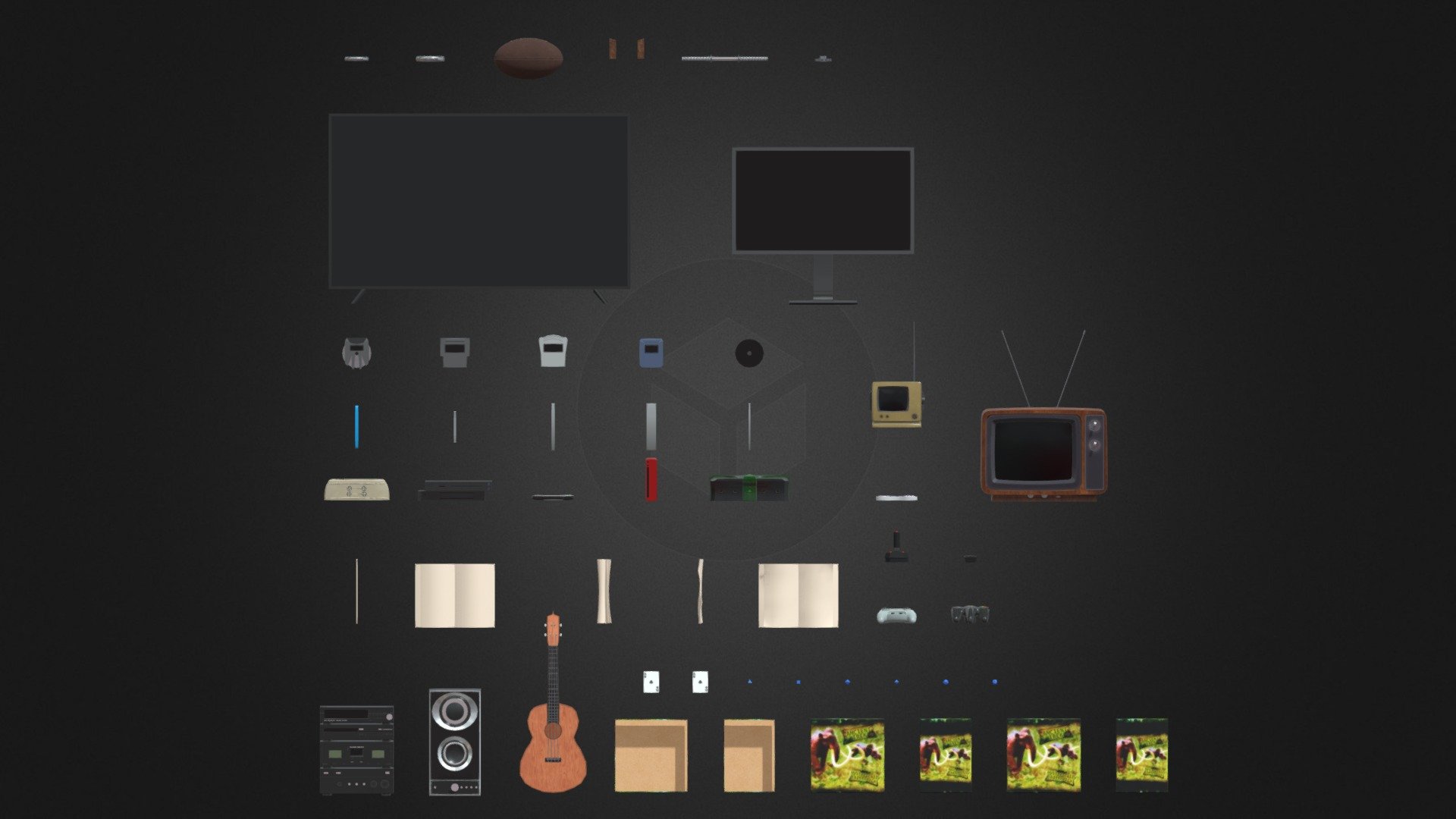 Entertainment asset set containing various objects that can be used to fill the background. Game ready mid to low poly assets with various texture sizes aimed at 10.24 PX/CM texel density.
Contains easily editable UV_Maps to apply your own texts and images on various surfaces.

Addition file includes 2 LODs for each object and some color variations on select items.

By Studio Semitorus 3d model