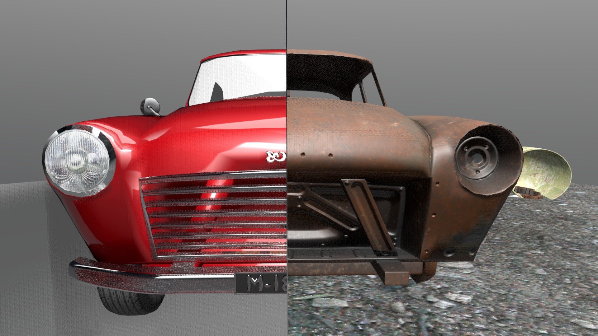 From car of the year 1956 to the scrapheap, this is certainly a fall from grace.

 Use annotations for best result 

This is just a concept inspired by &ldquo;Old Car Wreck
