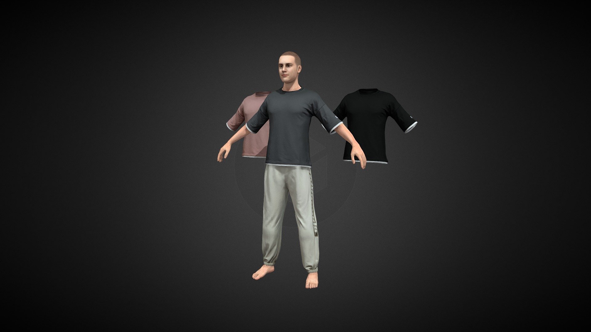 Please watch DEMO first：https://youtu.be/G1D4Glsus_8

Can be arbitrarily matched
Out of the box（Topoed，UV，Rigged）
Game Ready（Unreal，Unity）
8K High Quality Texture（Diffuse，Normal）
Easy for Cloth Simulation
 - Man Three-color T-shirt + white sweatpants - Buy Royalty Free 3D model by MetaClouth 3d model