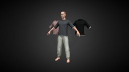 Man Three-color T-shirt + white sweatpants clouth, character, game, lowpoly, rigged, metaclouth