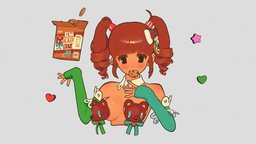 Kumakko Cookie-chan fanart, cookies, maid, handpainted, lowpoly, stylized, anime, beargirl, noai
