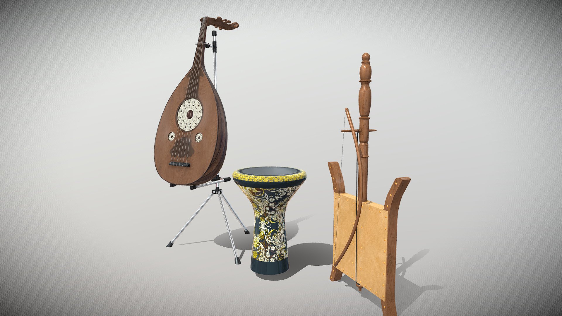 Arabian musical instruments

The traditional Arabic musical instruments

oud , drum , The Bedouin Rababa

files extensions : 3ds, obj, fbx, dea , blender file - arabian musical instruments - Buy Royalty Free 3D model by omarme37 3d model