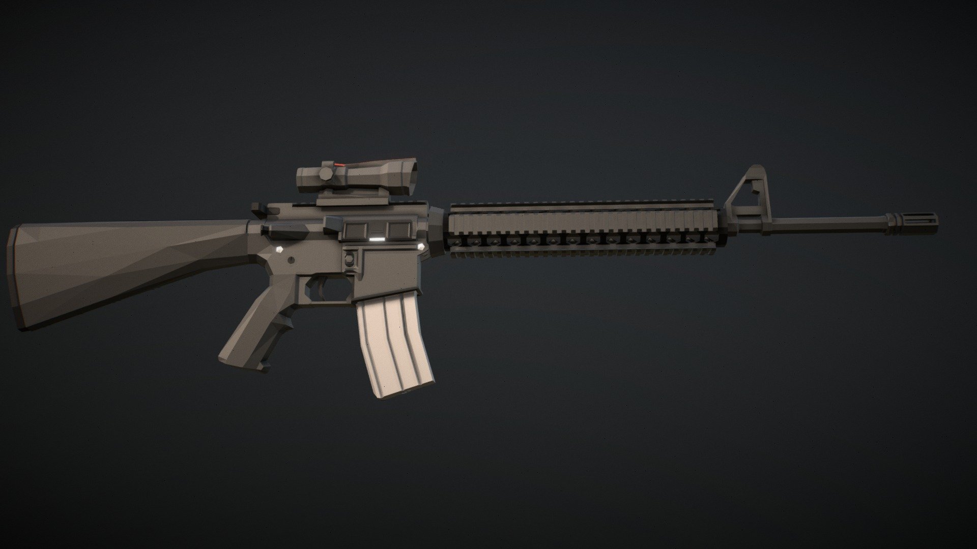 M16A4 with the M5 RAS Picatinny railed hand guard upgrade/update as well as the 4x magnification ACOG combat sight. included is also the aiming reticle from inside the sight, once inside and once larger and floating above the weapon - Low-Poly M16A4 ACOG - Download Free 3D model by notcplkerry 3d model