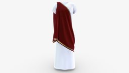 Male Toga Dress short, rome, greek, ancient, red, white, long, emperor, skirt, dress, roman, sleeves, mens, outfit, gild, toga, pbr, low, poly, male, gold, royal