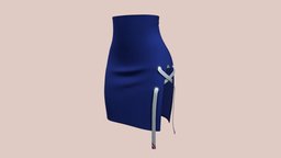 Blue High Waist Lace Up Side Slit Anime Skirt mini, high, , fashion, side, up, girls, clothes, skirt, womens, lace, wear, slit, waist, loose, character, pbr, low, poly, female, stylized, blue, anime
