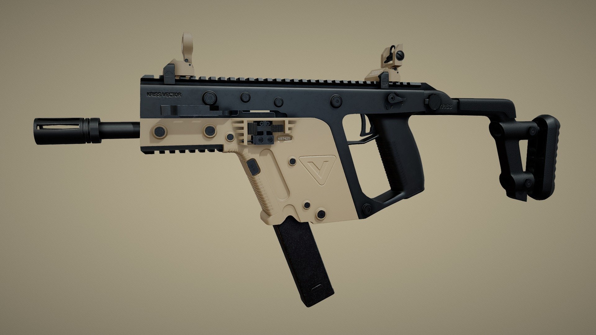 The KRISS Vector is a series of weapons based upon the parent submachine gun design developed by the American company KRISS USA, formerly Transformational Defense Industries. They use an unconventional delayed blowback system combined with in-line design to reduce perceived recoil and muzzle climb - KRISS Vector Submachine gun - Buy Royalty Free 3D model by luisbcompany 3d model