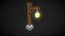 Old Lantern [GameAsset/Animated] lamp, lantern, old, game-ready, handpainted, gameasset, wood, animation