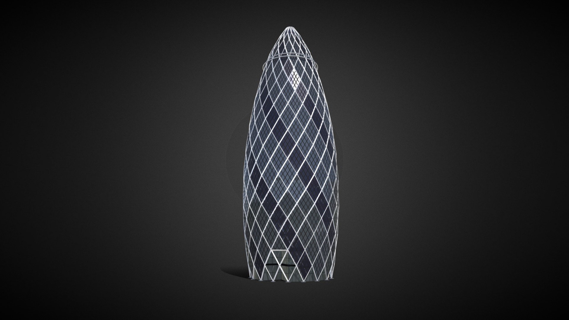 Here is a 3d model of The Gherkin also know as 30 St Mary Axe, It is a commercial skyscraper in London's primary financial district, the City of London 3d model