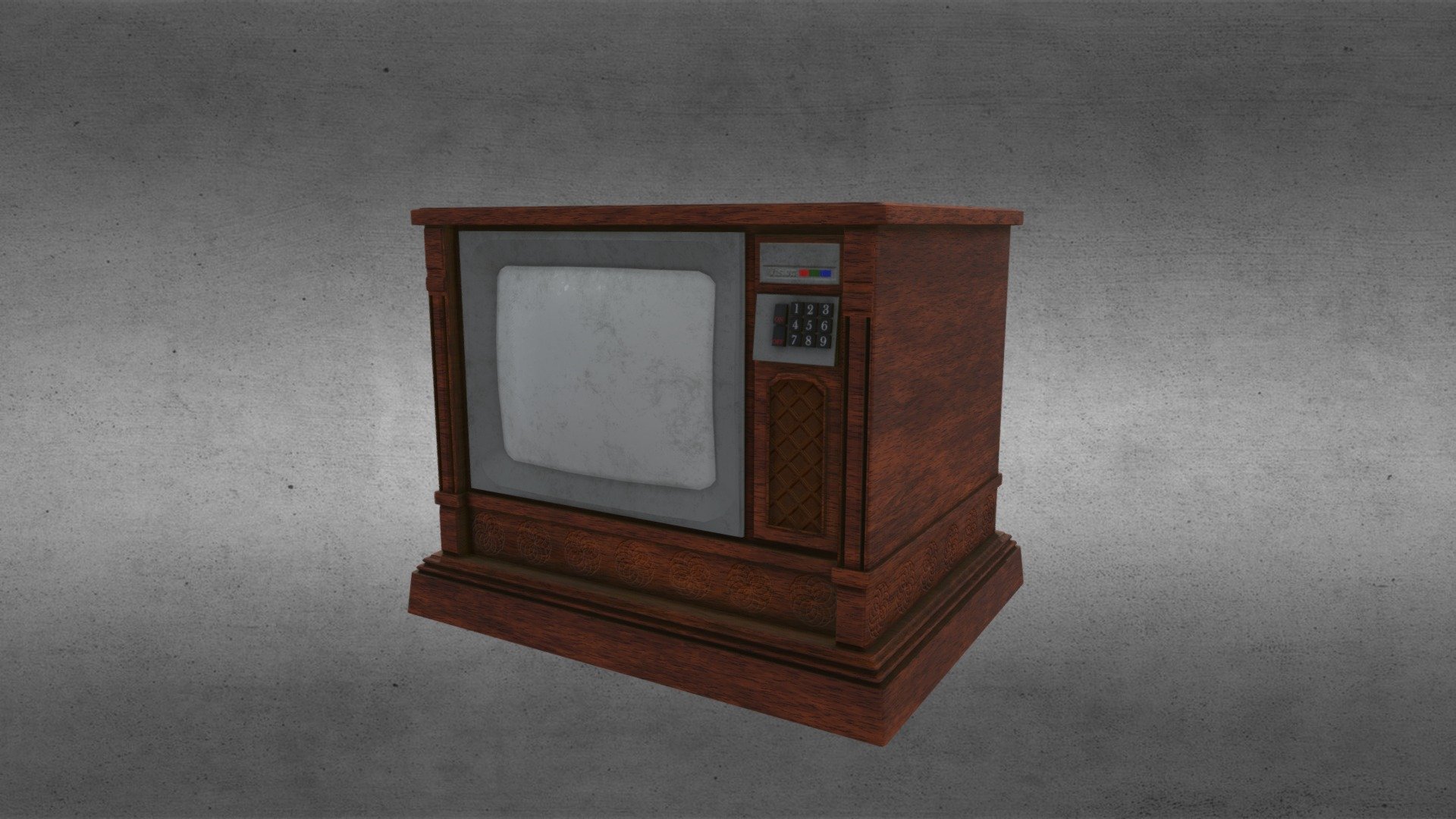 I had a lot of fun designing this TV. This was the center piece in a project that I have been working on for a while an 80's horror house, and this TV was to be the main form of exposition and dialogue to the player. It needed to look dusty old and used because the house was meant to represent the family's decay 3d model