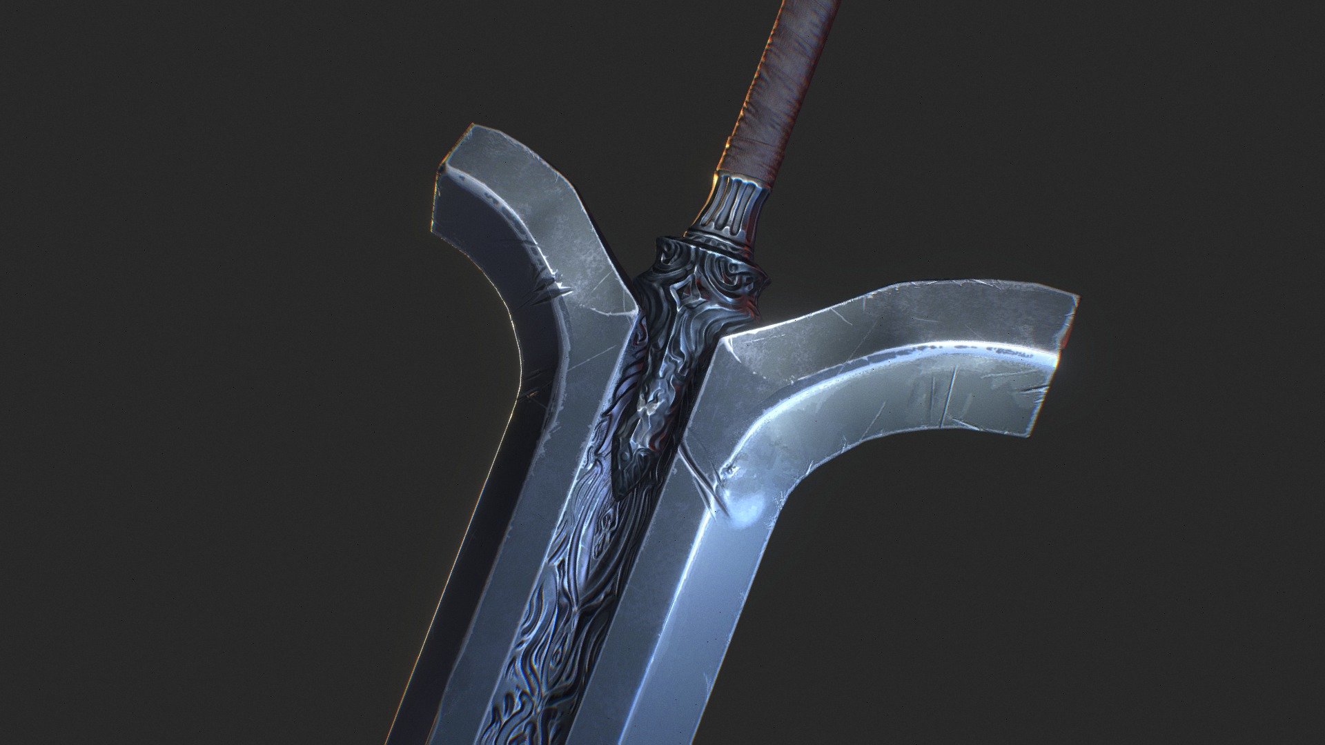 A sword I made to learn substance painter, the pattern in the center is inspired from the Holy Moonlight Sword from Bloodborne - Broad Sword - Download Free 3D model by Livio Arango (@livioag) 3d model