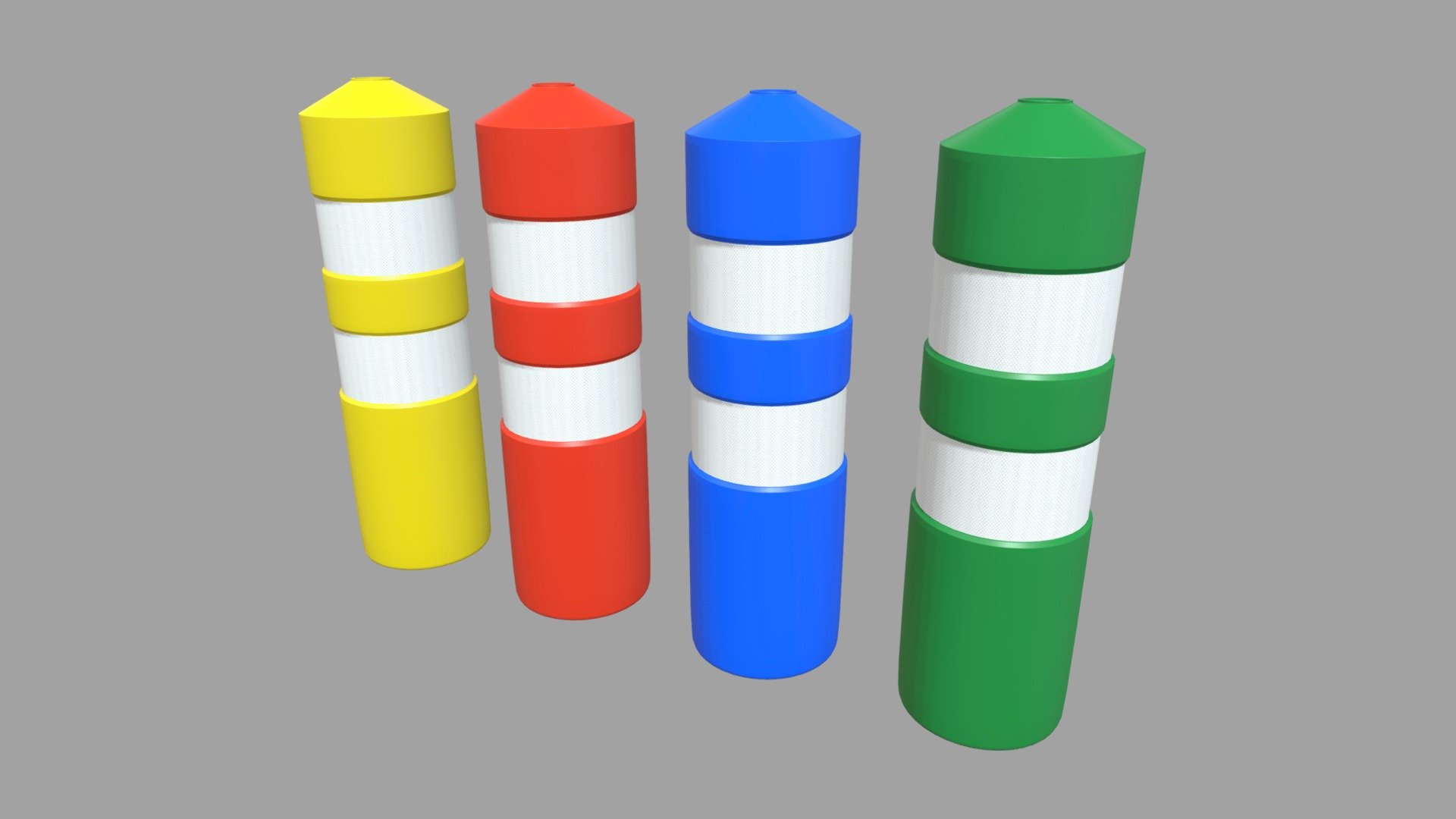 This model contains a Bollards 01 based on real plastic bollards which i modeled in Maya 2018 and texturized in Substance Painter.

The 4 bollards will have textures, fbx, obj, mb, dae, blend and substance file, all in one unique UV.

These models will be part of a huge city elements pack which will be added as a big pack and separately on my profile.

If you need any kind of help contact me, i will help you with everything i can. If you like the model please give me some feedback, I would appreciate it.

Don’t doubt on contacting me, i would be very happy to help. If you experience any kind of difficulties, be sure to contact me and i will help you. Sincerely Yours, ViperJr3D - Bollards 01 - Buy Royalty Free 3D model by ViperJr3D 3d model