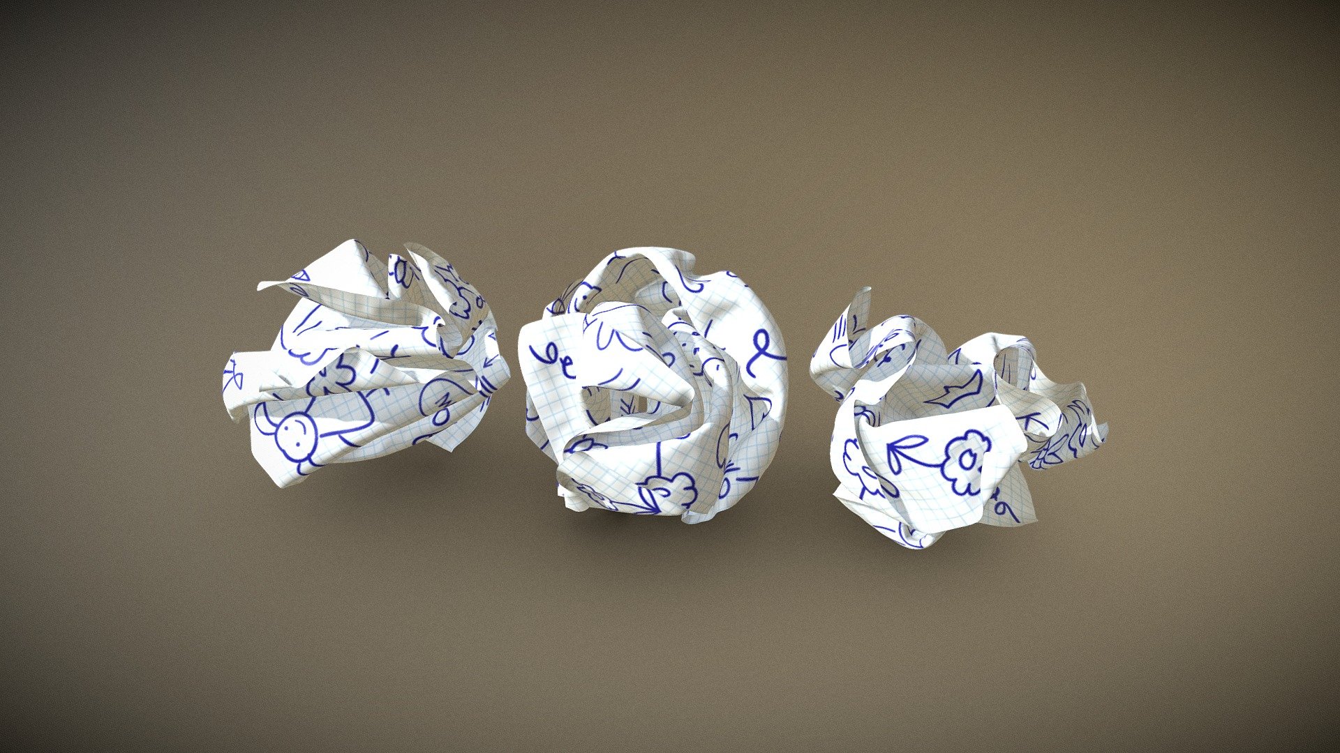 3D mid-poly model of Crumple of paper

You can still make out some scribbles here!

Only one 1k texture map with single material.

Can be used wherever you need 3d model