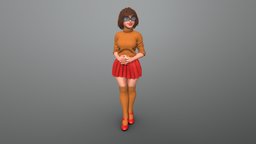 Velma scooby, doo, skirt, woman, velma, character, girl, 3d, lowpoly, female, lady, gameready