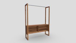 Clothes Hanger Cabinet 140x40x180 storage, wooden, meuble, rack, acacia, clothes, furniture, shelving, cabinet, hanger, game-ready, game-asset, props-assets, props-game, home, wood, decoration, interior