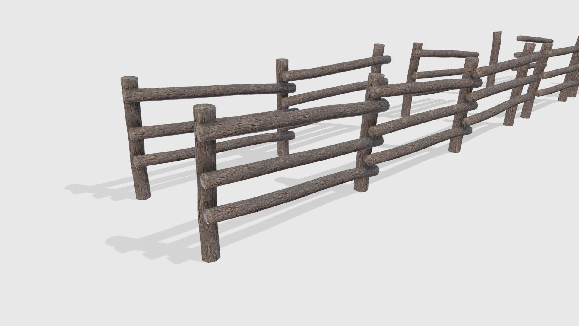 This is a pack of low-poly fence assets.
The fences are made out of old barkless logs.
It includes:


1 Fence
2 Fences
3 Fences
Broken fence
Fence without one pole
Pole
Horizontal logs of the fence

2048x2048 maps: color, normal and roughness.
Formats: .fbx, .obj, .blend.
There is an individual .obj for each asset in the additional file 3d model