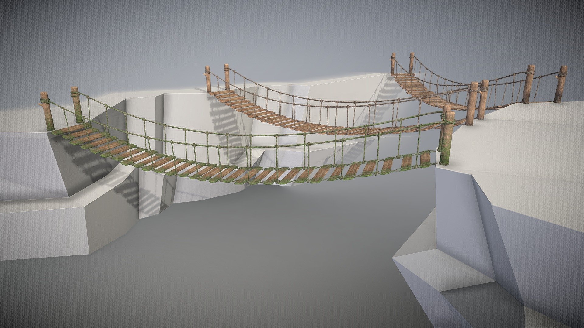 A Longer version of the rope bridge that I previously made.  It still is a game ready asset sized at 1 meter wide x 1 meter tall x 10 meters long. It uses a single 2K, PBR ready material (10.24 texel density) with a base color, roughness, height, and normal map. The model uses overlapping UVs. A metal map is not necessary as there are no metal parts in the model (just set the metal to be 0 in your material). It was created using fully licensced software (Maya, Zbrush, and Substance Painter) and can be used in any of your projects.  It currently uses about 47k tris.  



Additional files contains:

4K Textures
3 additional LODs (LOD1 - LOD3)
Kit used to build the asset.
High Poly models of building kit



Thanks for taking a look at my work! Feel free to give me a like or leave a comment if you have any questions. Be sure to follow as I will be making more assets in the future with a freebie every now - Rope Bridge | 10 Meter - 3D model by Cobernicus 3d model