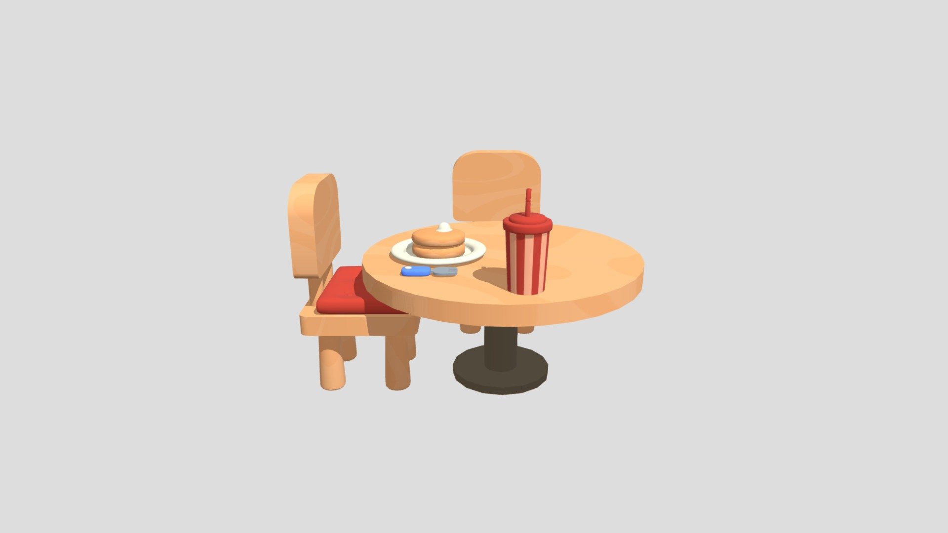 Made for a larger project that can be found on my profile.

Includes: Table, Chair, Pillow, Plate, Knife, Fork, Pancakes, Cream, Smoothie 3d model