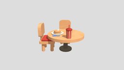 Outside Dining Asset Pack plate, pillow, cartoony, cream, fork, table, stylised, pancakes, knife, chair, simple