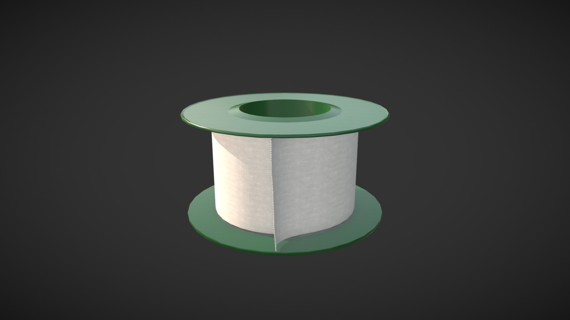 Model of a half-full roll of surgical tape with 2K PBR-textures built to real-world scale (metric system). Surgical tape (or medical tape) is a pressure-sensitive adhesive tape used in surgury, medicine and first aid.

The model was created using Blender and Substance Painter. The model is UV-mapped and has two different materials.

The zip-file “Surgical tape.zip” contains all the textures as png-files with a resolution of 2048 x 2048 pixels (8 bits), as well as the model in the following file formats:

Autodesk FBX 3.9.1 (.fbx)

OBJ 2.3.6 (.obj &amp; .mtl)

Collada 1.4.1 (.dae)

3D Studio 1.0.0 (.3ds)

Blender v2.79 (.blend) - Surgical tape - Buy Royalty Free 3D model by Vertex-Design 3d model