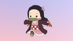 Chibi Nezuko (Kimetsu no Yaiba) chibi, vrchat, demon-slayer, character, unity, 3d, blender, female, animated, anime, nezuko
