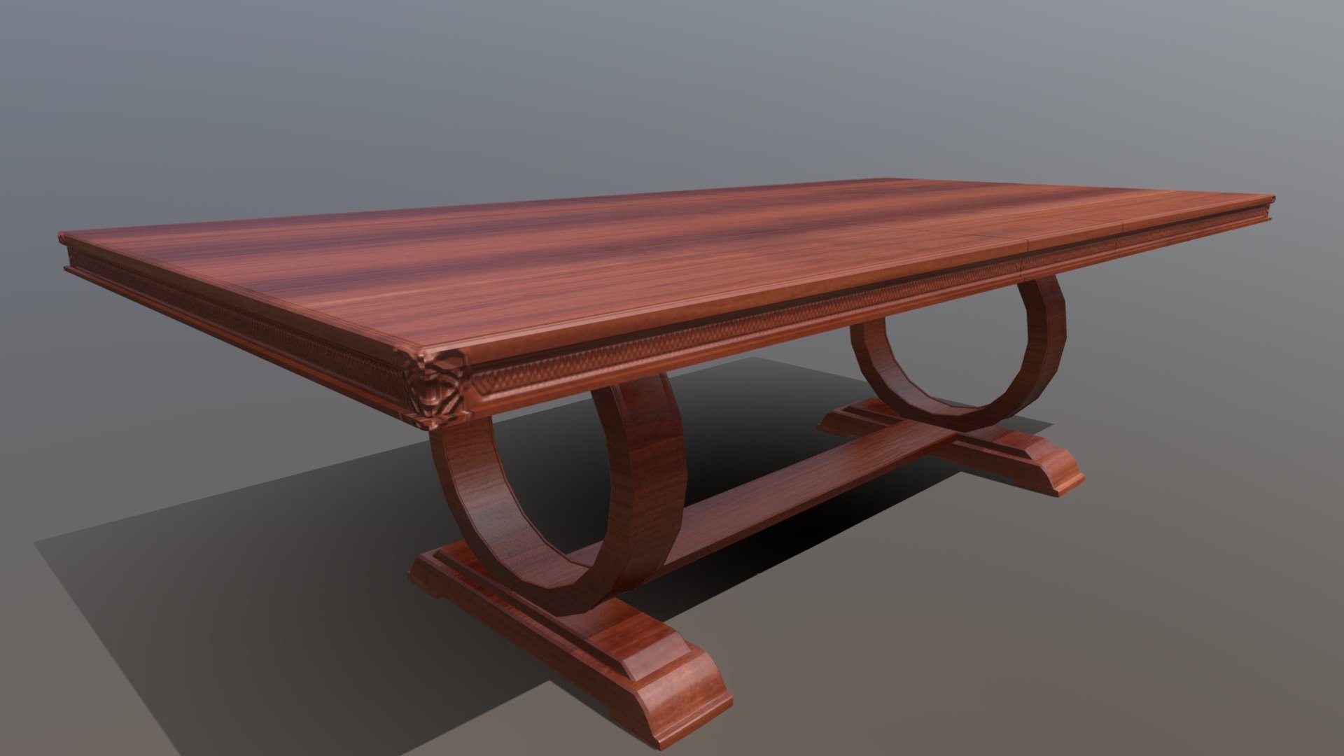 A simple, low-poly table, well-suited for a dining room, and also looks pretty good shrunken down to coffee-table size 3d model