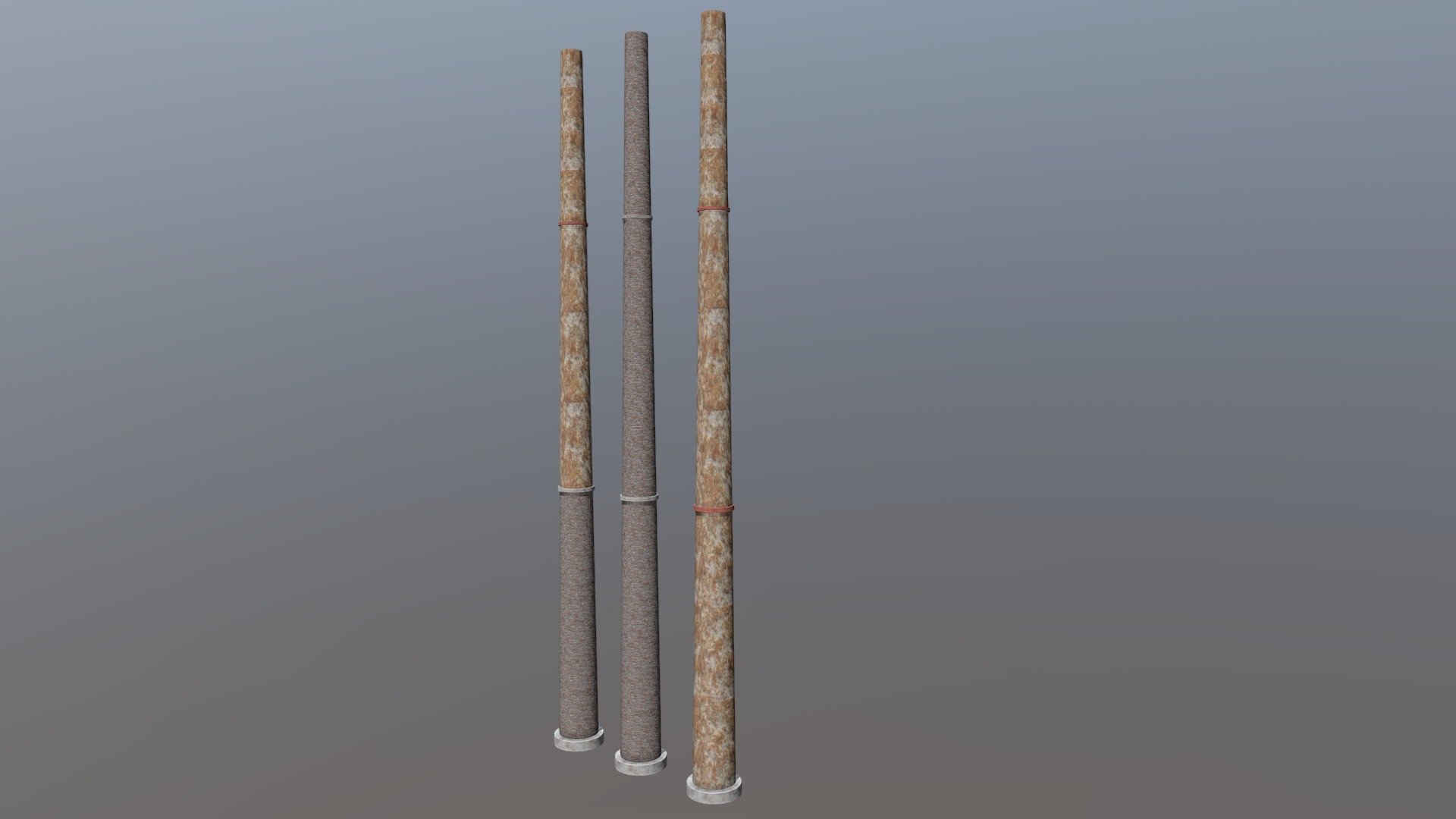 A set of low-poly smoke stacks that will be used for an upcoming project - Shinrin Yoku. The smoke stacks are seperated into 3 individual objects so you can pick the style you like the most and use only that one. They also all use the same 4k texture file to help with batching in your game engine and to make the textures look good when up close. Feel free to use them however you wish, just don't claim them as yours. 

Credit is not required, but is appreciated.

Follow me on Facebook, Instagram, or SketchFab to support me and keep up with future game releases 3d model