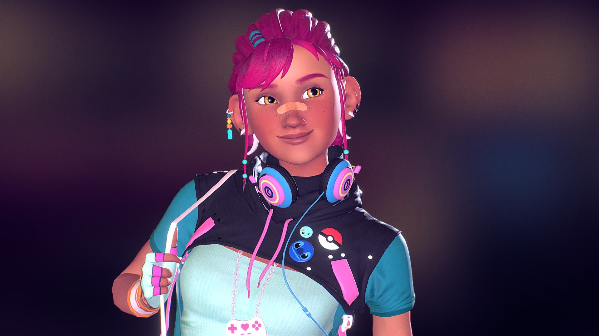Meet Nova; a young girl with a burning passion for games, gadgets and everything with bright colors. She lives in future Japan where she works as an instructor teaching kids how to master a hoverboard. However, she is secretly dreaming about becoming a legendary zombie slayer once the, inevitable, apocalypse begins. For now though she makes do with the digital experience, and to be fair, it’s not like zombies are a rare finding in games these days 3d model