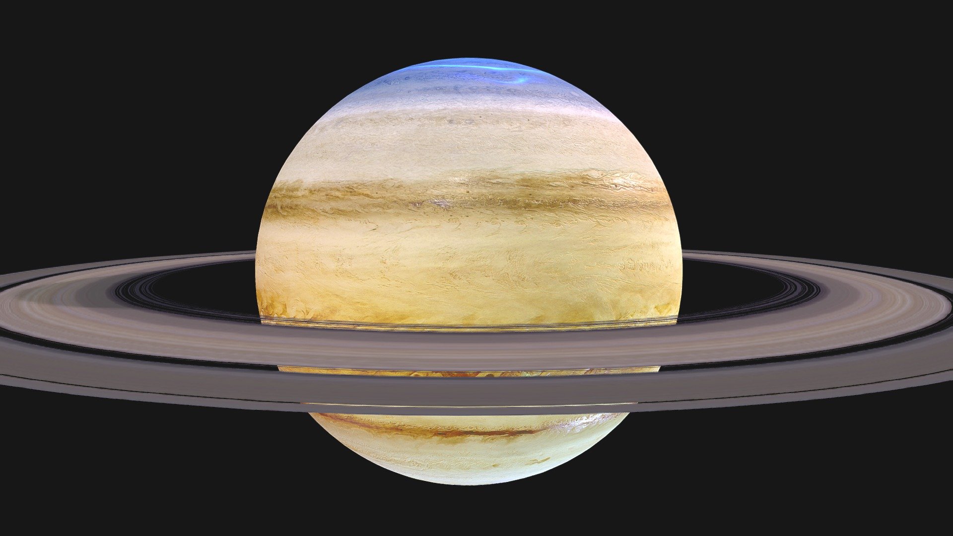 Adorned with a dazzling, complex system of icy rings, Saturn is unique in our solar system. The other giant planets have rings, but none are as spectacular as Saturn's.

A COLOSSAL PLANET



Nine Earths side by side would almost span Saturn’s diameter. That doesn’t include Saturn’s rings.



The sixth planet from our Sun (a star) and orbits at a distance of about 886 million miles (1.4 billion kilometers) from the Sun.



Takes about 10.7 hours (no one knows precisely) to rotate on its axis once—a Saturn “day”—and 29 Earth years to orbit the sun.



Gas-giant planet and therefore does not have a solid surface like Earth’s. But it might have a solid core somewhere in there.



Saturn's atmosphere is made up mostly of hydrogen (H2) and helium (He).


 - Saturn - Gas Giant - Buy Royalty Free 3D model by Studio Ochi (@studioochi) 3d model