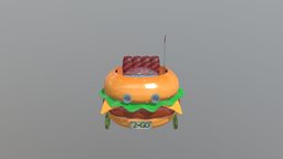 Patty Wagon burger, food, spongebob, bread, lettuce, cheese, pickles, cheeseburger, mediumpoly, medium-poly, car, pattywagon