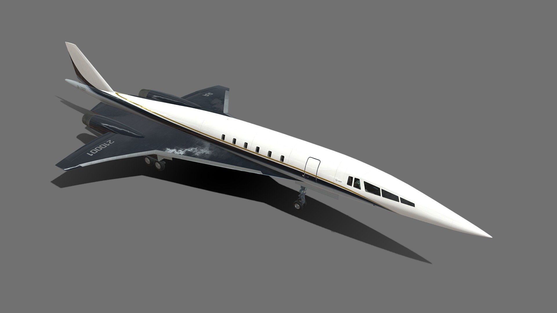 The Tu-444 is a concept Supersonic Business Jet from Tupolev. It will be the fastest business jet on the market, capable of carrying 10 people at Mach 2 over 4500 miles 3d model