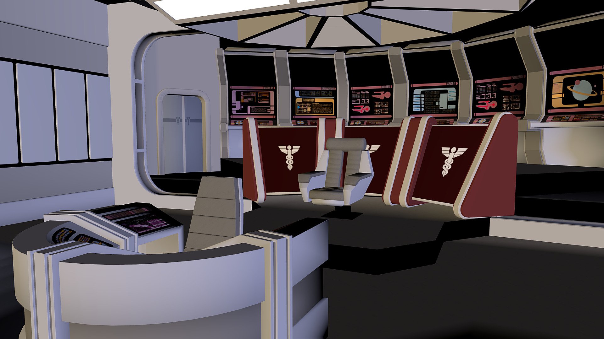 A starship bridge interior set, inspired by a medical ship on &ldquo;Star Trek