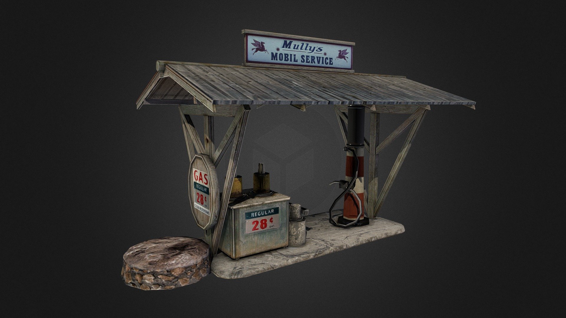 Old Gas Station asset model ready to be used in game engines and/or 3D editors (3dmax, maya, etc) This asset is perfect for your forrest themed games / scenarios 3d model