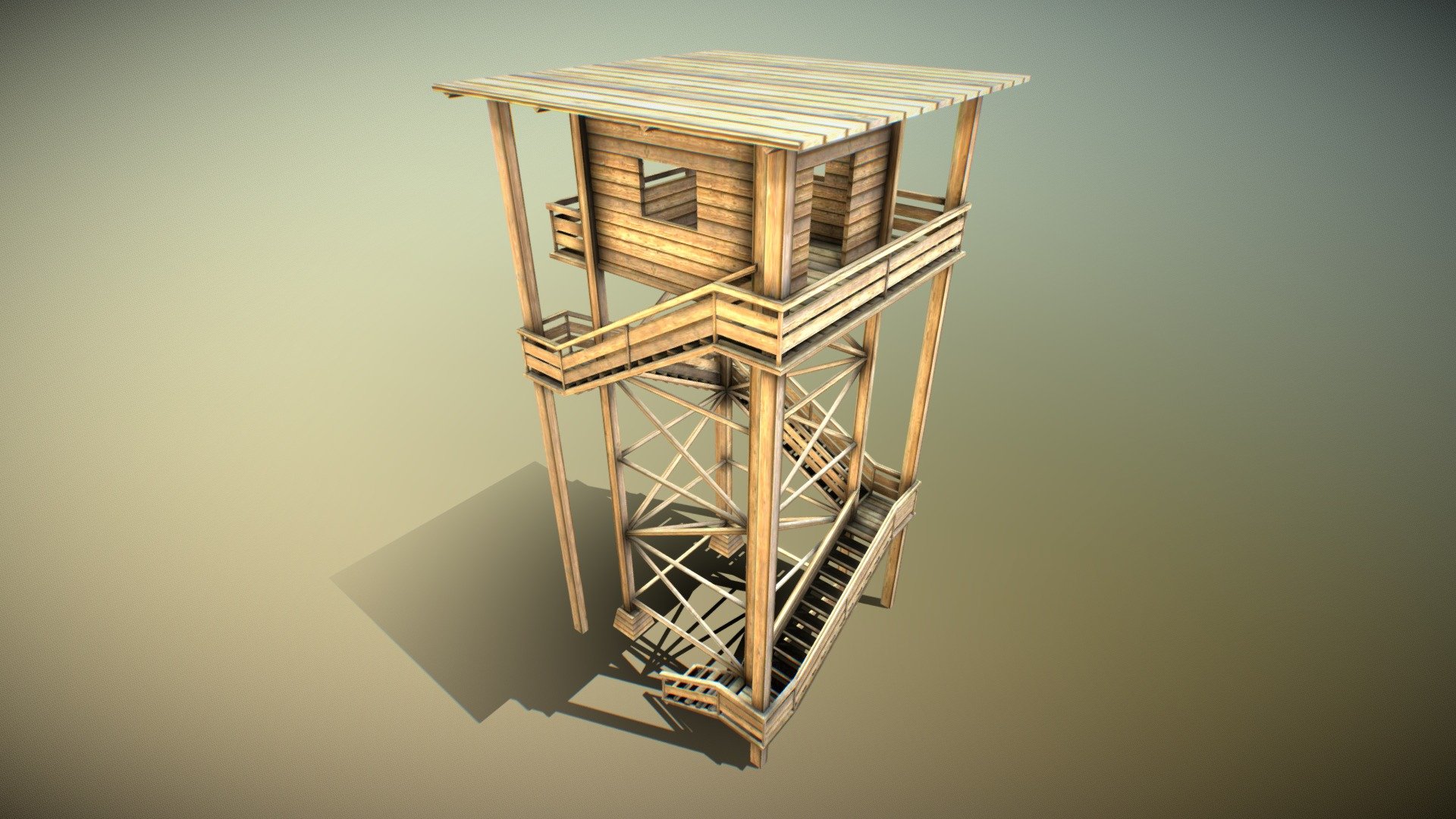 Here is my wooden watch tower design. 
I modeled and textured this tower in Blender 08.12.2010. 

 

 Test in Unreal 4 

Test in Unity 

Test in Blender Game Engine 

 

 

 - Wooden Watch Tower (Low-Poly) - Buy Royalty Free 3D model by 3DHaupt (@dennish2010) 3d model